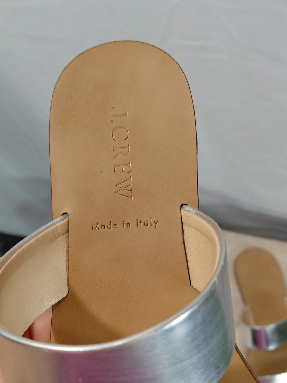 J. Crew Metallic Silver Double-Strap Slide Sandals
